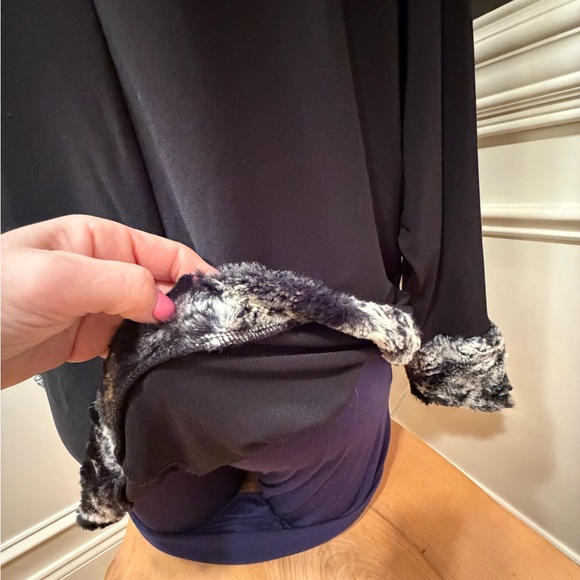 Joseph Ribkoff Asymmetrical Faux-Fur Cowl Neck Poncho in Vanilla and Noir - Picture 11 of 13